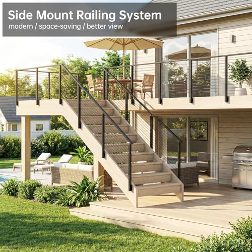 Side Mount Inner Corner Post 36" (Post Body 44"), Fixed Top Three Side Drilled Corner Post Cable Railing, Black Stainless Steel T304 Fascia Mount Metal Post with Inner Terminal & Cable Grommet - style: 1x Inner Corner