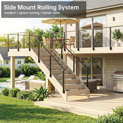 Side Mount Inner Corner Post 36" (Post Body 44"), Fixed Top Three Side Drilled Corner Post Cable Railing, Black Stainless Steel T304 Fascia Mount Metal Post with Inner Terminal & Cable Grommet - style: 1x Inner Corner