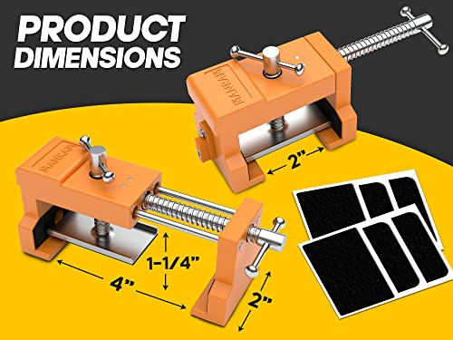 MANRAM Cabinet Clamps 2 Pack, Heavy Duty Cast Steel Face Frame Alignment Tool with Integrated Drill Guide, EVA Protective Pads and Carrying Case for Cabinet Installation