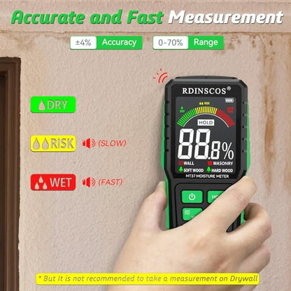 RDINSCOS Pinless Moisture Meter for Wall Digital Wood Moisture Detector - color: Black-green