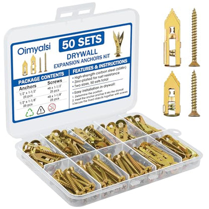 100Pcs Metal Wall Anchors for Drywall, Sheetrock Expansion Anchors & Screws