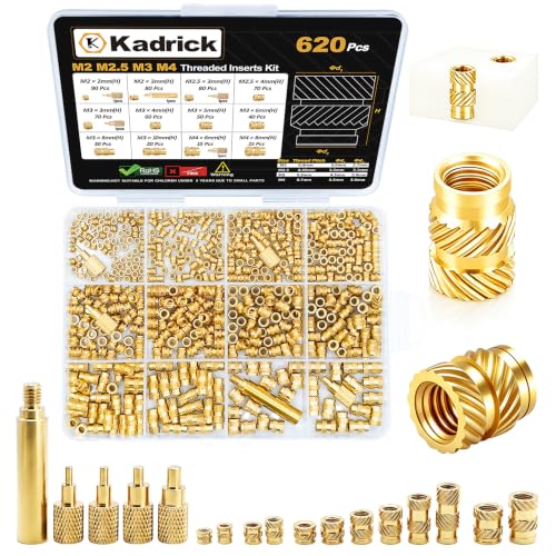 KADRICK 620Pcs M2 M2.5 M3 M4 Heat Set Inserts Kit with Heat Set Insert Tips - size: Kit M2-M4 620Pcs
