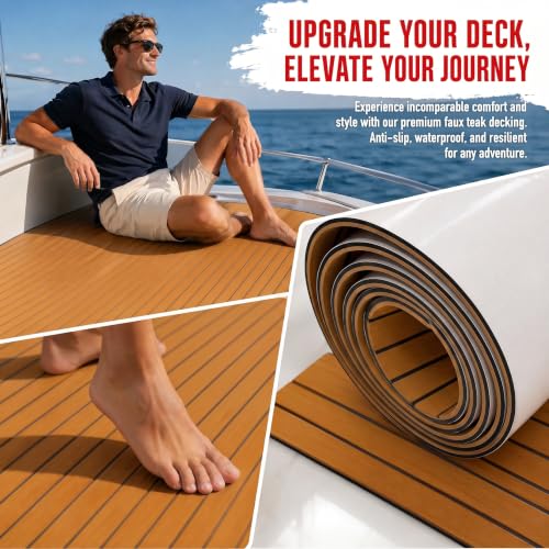 EVA Faux Teak Boat Flooring, Self-Adhesive Waterproof Non-Slip UV Resistant Marine Foam Deck Mat for Yacht Kayak Jon Boat RV Swim Platform （94.5"x45.3"x0.24"Dark Brown） - color: Dark Brown