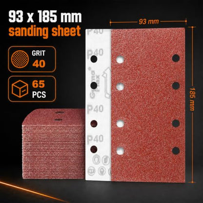 65 PCS 1/3 Sandpaper Sheets 40 Grit 8 Hole - color: GRIT 40
