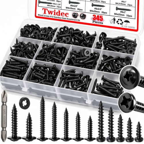 Twidec/345PCS Wood Screws M4#8#10 Truss Head＆Pan Head Self Tapping Screws - size: 346PCS