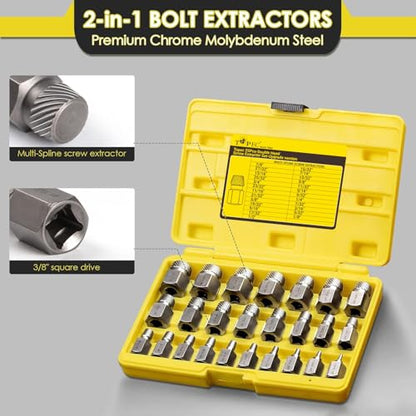25Pcs-Double Head Screw Extractor Set, 3/8” Drive Hex Head 2-in-1 - size: 25-Piece 3/8'' Dr.