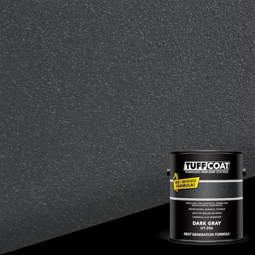 Tuff Coat Medium Texture Rubberized Non-Skid Deck Coating – Textured Non-Slip Safety Surface for Pool Decks, Docks, Boat Ramps, Patios, Walkways & High-Traffic Areas (UT-206 Dark Gray 1-gallon) - color: Dark Gray, size: 128 Fl Oz (Pack of 1)