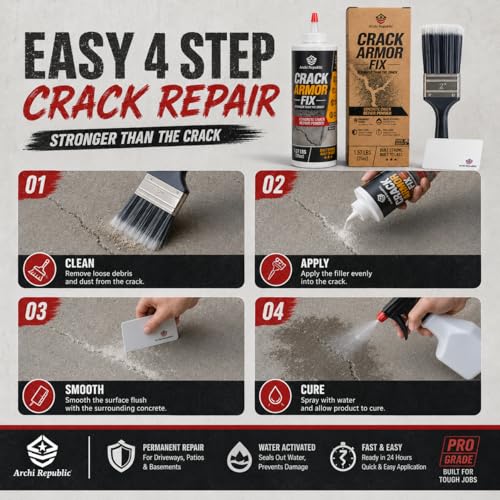 Concrete Crack Filler 1.57 lb, Water-Activated Permanent Repair for Concrete & Masonry Cracks, Seals Out Water, Helps Prevent Weeds, Fast Set for Driveways, Patios & Basements