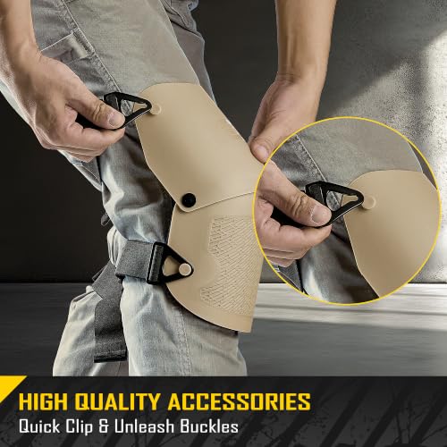 COOLJOB Heavy Duty Knee Pads with Anti-slip Strong Double Straps, Safety Work Knee Pads with Foam Padding for Men Women, Ideal for Gardening Construction Home Improvement, 1 Pair, Black/Beige - color: Beige