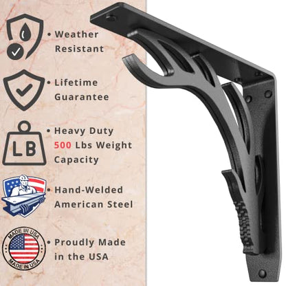 Starby Elk Lodge Antler Heavy Duty Steel Fireplace Mantel Brackets, Floating Shelf, Countertop Support, Log Cabin - Hand Welded (2 Pack) (10 x 10 x 2) - color: Elk Lodge, size: 10" x 10" x 2"