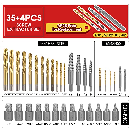 39 Pcs Screw Extractor Set Left Hand Drill Bit Set Easy Out - size: 39Pcs