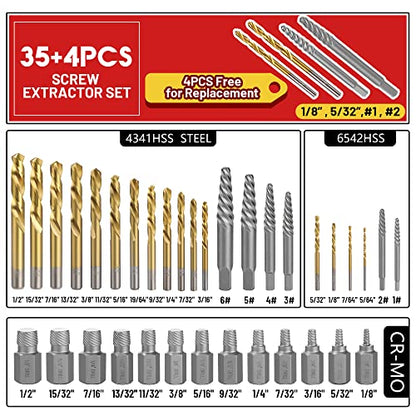 39 Pcs Screw Extractor Set Left Hand Drill Bit Set Easy Out - size: 39Pcs