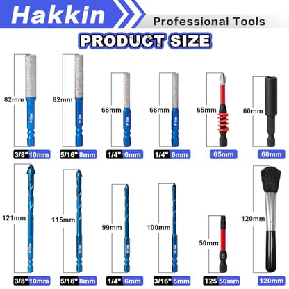 12PCS 2-in-1 Diamond Drill Bits, 1/4 Inch Hex Shank, 3/16" to 3/8" - size: D.3/16" to 3/8"