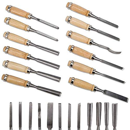 Professional Wood Carving Chisel Set - 12 Piece Sharp Woodworking Tools w/Carrying Case - Great for Beginners