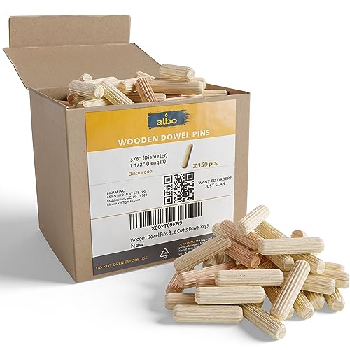 ALBO 150 Pcs. Fluted Wood Dowel Pins for Woodworking, 3/8 x 1-1/2 Inch - size: 3/8"- 150 Psc