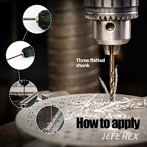 JEFE HEX Drill Bit Set- HSS Jobber Drill Bits, 3-Flat Shank, 3/16", 1/4" . Ideal for Steel/Copper/Aluminum/Zinc Alloys/Wood/ Plastic/Household and General Purpose (Pack of 5) - size: 3/32" - 1/4" (5-Piece)