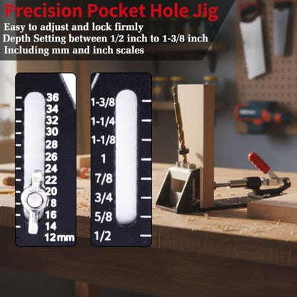 Pocket Hole Jig Kit,3-Hole Metal Pocket Screw Jig System with Quick Clamp