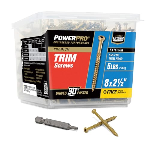 Power Pro Premium Exterior Wood Screws, #8 x 2-1/2in, 595 Pack, Bronze