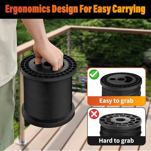 Black Stainless Steel Cable for Railing - 500FT 1/8" T316 Wire Rope - size: 500FT