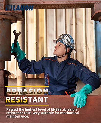 LANON 3 Pairs Nitrile Chemical Resistant Gloves,Flocked Liner,Green,Large - size: Large (Pack of 3)