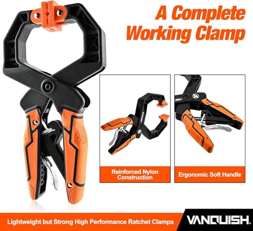 VANQUISH 4-Pack Quick-Release Ratcheting Wood Clamps for Woodworking, Professional Hand Clamps, Ergonomic Handles, 55 LBS Clamping Force, 2-Pack 4 Inch and 2-Pack 2 Inch - size: 4 Pack Mixed