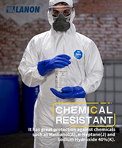 LANON 6 Pair PVC Chemical Resistant Gloves,Cotton Liner,Blue,XX-Large - color: Blue (6 Pairs), size: 2X-Large (Pack of 6)