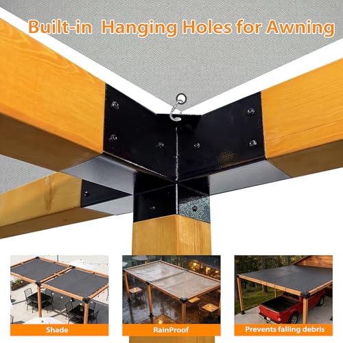 Pergola Kit with 3-Way Brackets & 4-Way Corner Brackets - size: 18-Pc Flat kit: 4P 3-Way+2P 4-Way+ 6P Base&Cover