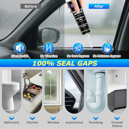 Black RTV Silicone Sealant Adhesive, 100% Silicone Caulk, All-Purpose Waterproof Sealant for Car, Window, Bathroom, Kitchen, Shrink & Crack Proof High Bond Strength Adhesive – 1.8oz / 50g - color: Black