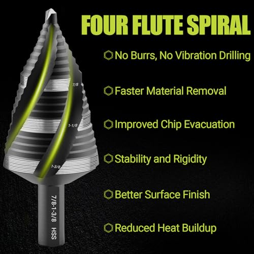 5 Pcs Four Spiral Flute Step Drill Bit Set, 6 Pcs Countersink Drill Bits - size: HSS 11 Pieces (5 Step + 6 Countersink)