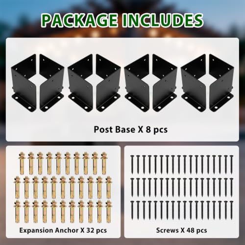 6x6 Post Support Bracket 4 Set, Heavy Duty Reinforced Aluminum Adjustable Post Anchor Base for 6x6,8x8 Post for Deck Fence Pergola Mailbox Railing Base Brackets