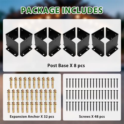 6x6 Post Support Bracket 4 Set, Heavy Duty Reinforced Aluminum Adjustable Post Anchor Base for 6x6,8x8 Post for Deck Fence Pergola Mailbox Railing Base Brackets