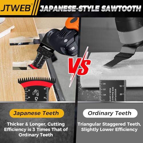 JTWEB Japanese Tooth Multi Tool Blades for Wood, 20PCS Arc-Shaped Edge Oscillating Tool Blade Clean Cut for Wood, Plastic, Oscillating Saw Blades Sharpener Multitool Blades Kits for Bosch