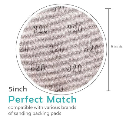 Mesh 5 inch 6 inch Sanding Discs 35PCS Hook and Loop Sanding Discs, Dust-Free, Ideal for Metal, Wood, Composites, Stock Removal, and Fine Finishing (5in, 320 Grit) - style: 5in, 320 Grit