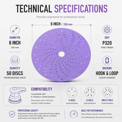 6 Inch 320+ Grit Sanding Discs 50 Pack