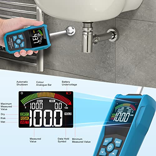 Wood Moisture Meter, DURFICST Pinless Moisture Meter with Colour LCD Display and Audible Alarm, Moisture Reader for All Building Materials, Wood, Wall, Plaster, Masonry… - color: Blue