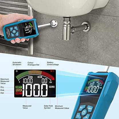 Wood Moisture Meter, DURFICST Pinless Moisture Meter with Colour LCD Display and Audible Alarm, Moisture Reader for All Building Materials, Wood, Wall, Plaster, Masonry… - color: Blue