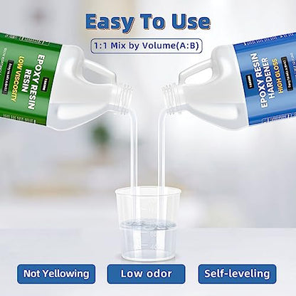 TAKIMO 1 Gallon Crystal Clear Resin Kit,No Bubble & Not Yellowing Epoxy Resin for Coating, Casting, Table Top,DIY, Bar Top, River Tables, Resin Art, Wood with High Gloss Finish (Pack of 2) - size: 1 Gallon Not Yellowing Epoxy Kit (Pack of 2)