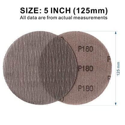 180GRIT 50pcs 5-Inch Mesh Abrasive Sanding Discs Hook & Loop Sandpaper, Dust Free Anti-Blocking Net Sandpaper Sheets for Auto Body, Wood, Drywall, Metal - style: P180 - 5 inch