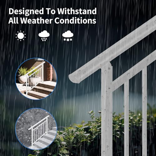 Upgrade 2 in 1 Stair Handrail&Horizontal Railing,4 Step Stair Railing Kit - color: White, size: 4 Steps