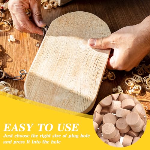 200 Pcs 3/8 Wood Plugs for Screw Holes, Flat Head Wooden Plugs for Holes in Locking Hole Tube Furniture, Wooden Screw Covers