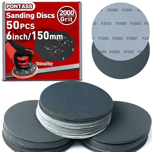 6 Inch 50 PCS Wet Dry Hook and Loop Sanding Discs,No Hole,2000 Grit - style: 2000 Grit