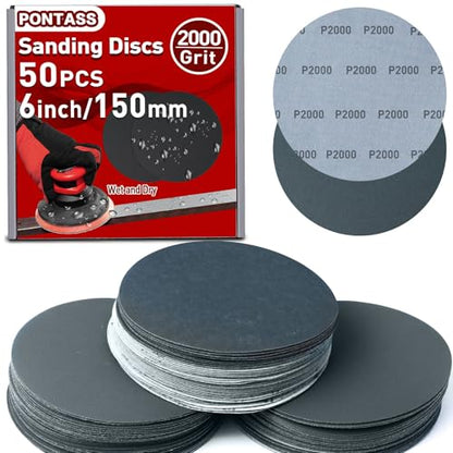 6 Inch 50 PCS Wet Dry Hook and Loop Sanding Discs,No Hole,2000 Grit - style: 2000 Grit