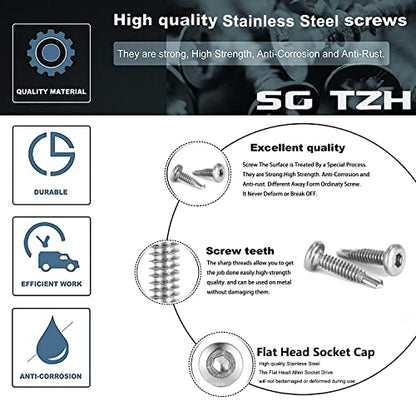12 x 1" Stainless Steel Flat Head Socket Cap Screws, 100Pcs, Allen Socket Drive, Self Tapping - size: #12 x 1"