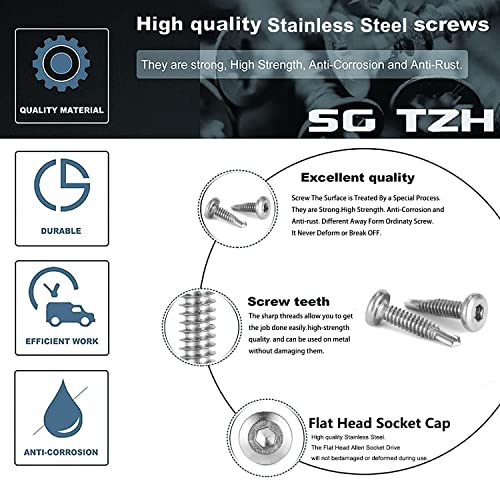 12 x 1-1/4" Stainless Steel Flat Head Socket Cap Screws, 100Pcs, Allen Socket Drive, Self Tapping - size: #12 x 1-1/4"