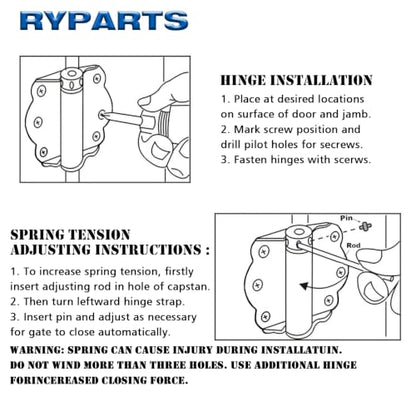 Black Self-Closing Screen Door Spring Hinges Set, 2-3/4" Steel