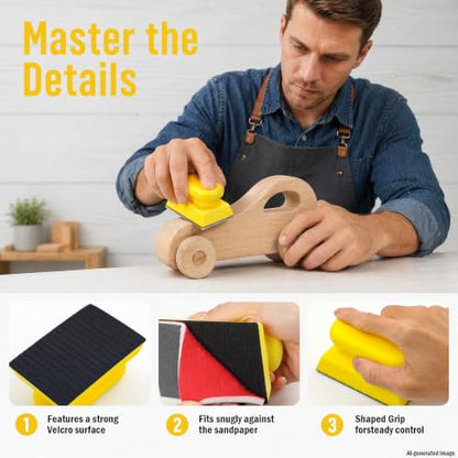 Sanding Block, 3.9 x 2.7 Inch Reusable Sandpaper Holder with Hook and Loop Base, Hand Sanding Block for Wood Furniture, Crafts and Drywall, 1 Holder