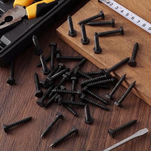 Zonon 100 Pcs 1/4" x 1-1/2" Hex Head Lag Screws 304 Stainless Steel Lag Bolts Heavy Duty Hexagon Head Wood Screws, Black