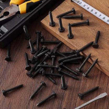 Zonon 100 Pcs 1/4" x 1-1/2" Hex Head Lag Screws 304 Stainless Steel Lag Bolts Heavy Duty Hexagon Head Wood Screws, Black