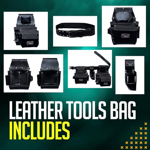 Rising Star Wears Genuine Leather Tool Belt Pouch, 22-Pocket BlackTool Bag - color: Black