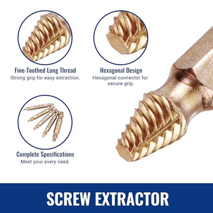 WORKPRO 6PCS Stripped Screw Extractor Set with Portable Case, Titanium Coated